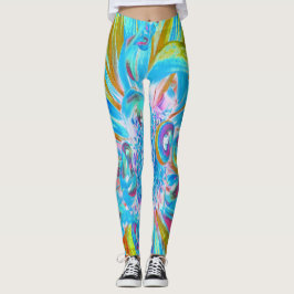 Festliche Chartreuse und Blue Dahlia Blume Petals Leggings