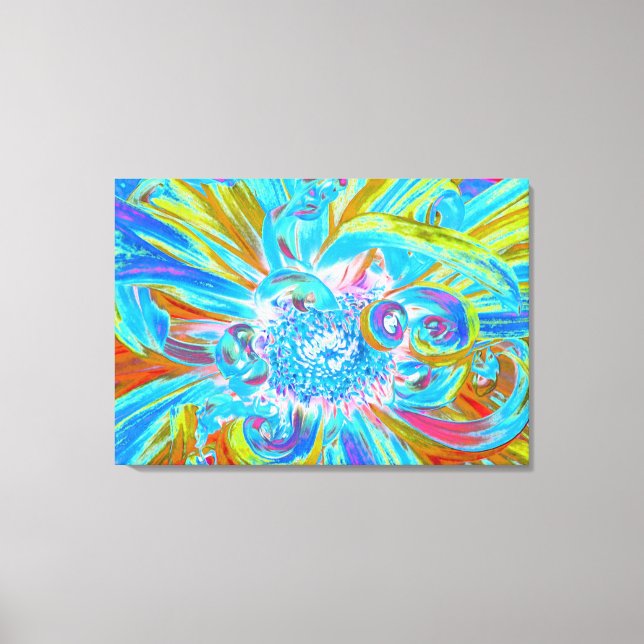 Festliche Chartreuse und Blue Dahlia Blume Petals Leinwanddruck (Vorderseite)