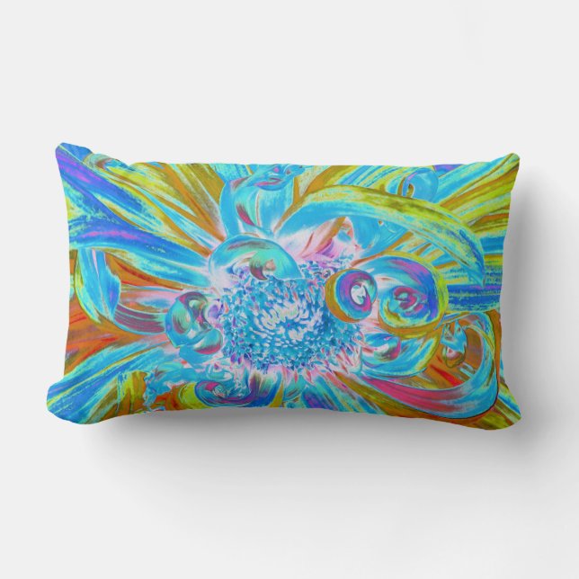 Festliche Chartreuse und Blue Dahlia Blume Petals Lendenkissen (Vorderseite)