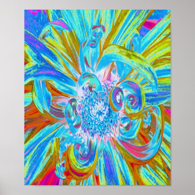 Festliche Chartreuse und Blue Dahlia Blume Petals Poster (Vorne)