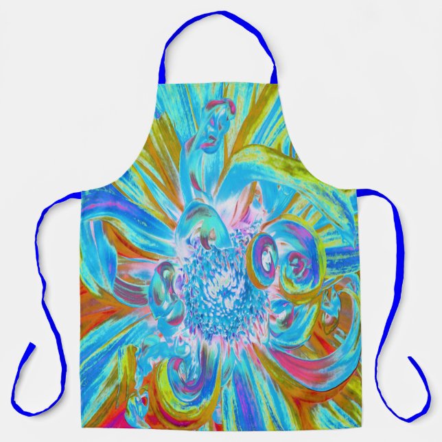 Festliche Chartreuse und Blue Dahlia Blume Petals Schürze (Vorderseite)