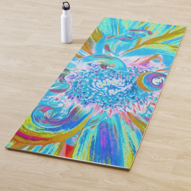 Festliche Chartreuse und Blue Dahlia Blume Petals Yogamatte (Beispiel)