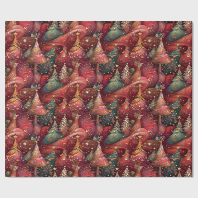 Festliche Christbäume in üppigen Farben und Gold Geschenkpapier (Flach)