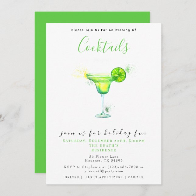 Festliche Cocktails Weihnachts-Party Einladung (Vorne/Hinten)