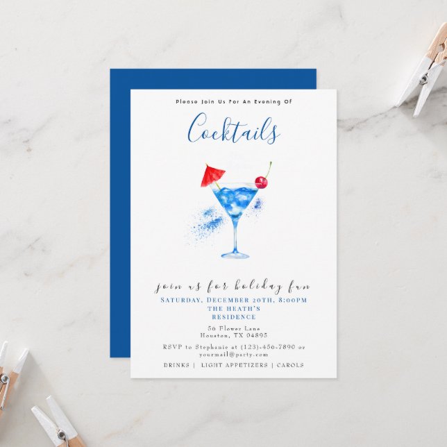 Festliche Cocktails Weihnachts-Party Einladung (Vorderseite/Rückseite Beispiel)