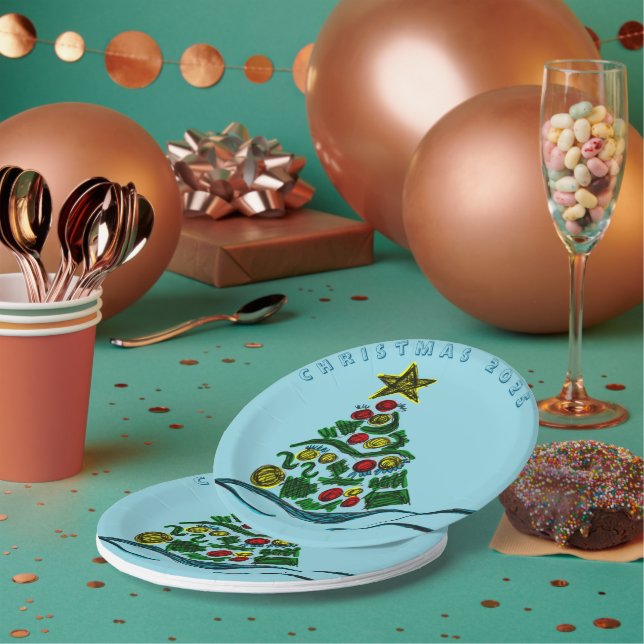 Festliche Crafty Tree Weihnachts-Party Papier Tell Pappteller (Multi)