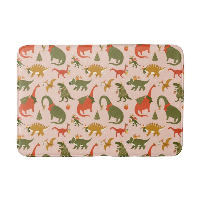 Festliche Dinosaurier Weihnachtsbaum Urlaubsmuster Badematte (Vorderseite)