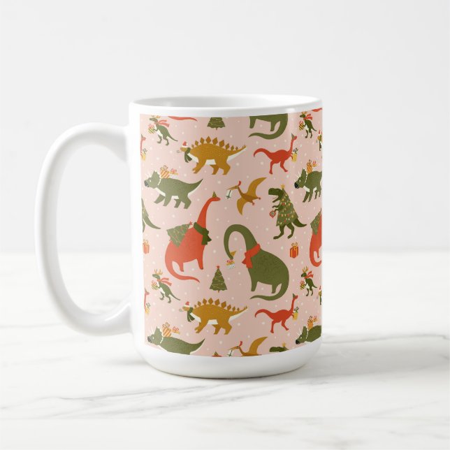 Festliche Dinosaurier Weihnachtsbaum Urlaubsmuster Kaffeetasse (Links)