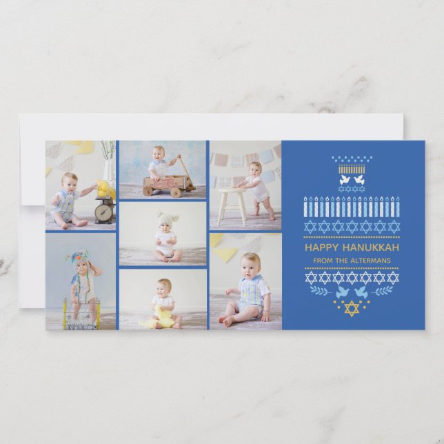 Festliche Dreidel Icons Hanukkah Collage Foto Card (Vorderseite)