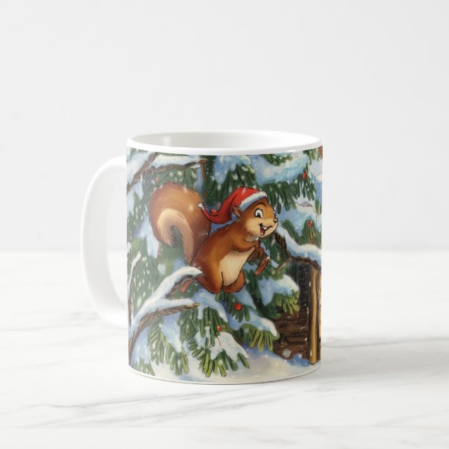 Festliche Eichhörnchen Winter-Tasse Kaffeetasse (Vorderseite Links)