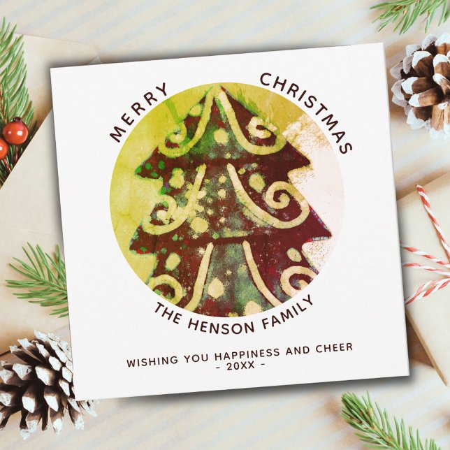 Festliche, einfache Weihnachtsbaumfamilie Feiertagskarte (Von Creator hochgeladen)