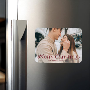 Festliche Elegance Burgundy Frohe Weihnachten Foto Magnet