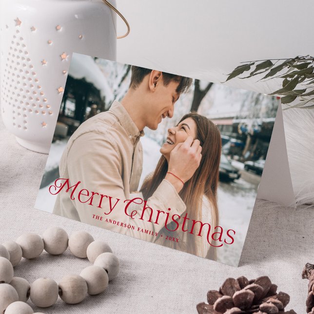 Festliche Elegance Rotes Weihnachtsfest Foto Feiertagskarte (Von Creator hochgeladen)