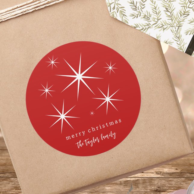 Festliche Elegante Moderne Weihnachtsstars Runder Aufkleber (Von Creator hochgeladen)