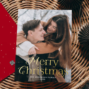 Festliche Eleganz Frohe Weihnachten Rotes Foto Folien Feiertagskarte