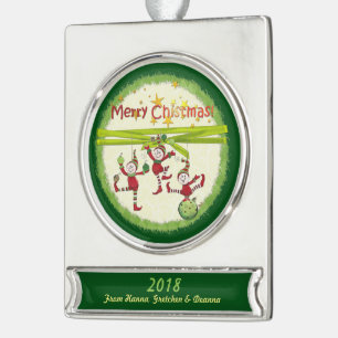 Festliche Elfen Weihnachten PERSONALISIERT Banner-Ornament Silber