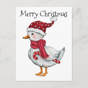 Festliche Ente mit Weihnachtsmannmütze Feiertagspostkarte
