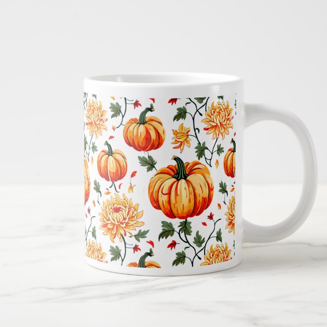Festliche Fall Pumpkins und Chrysanthemen Jumbo-Tasse (Rechts)