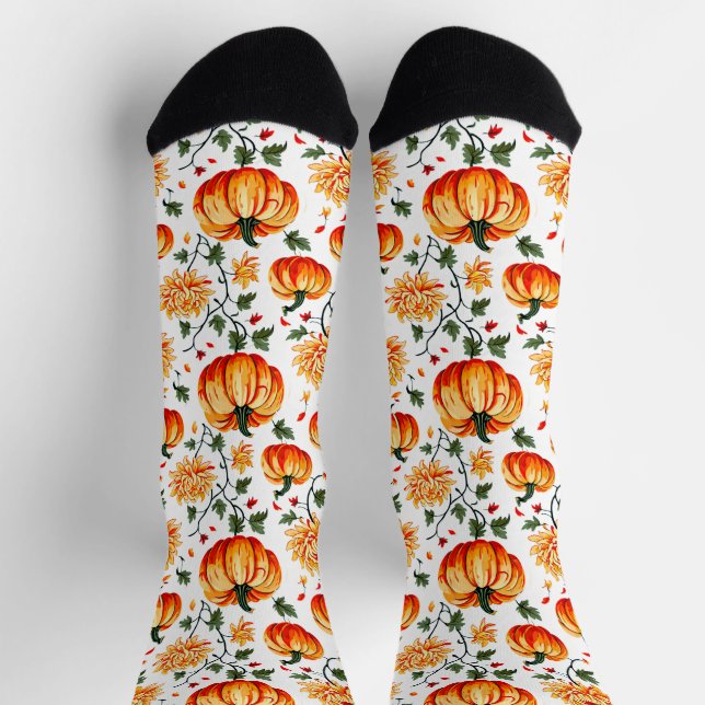 Festliche Fall Pumpkins und Chrysanthemen Socken (Oben)
