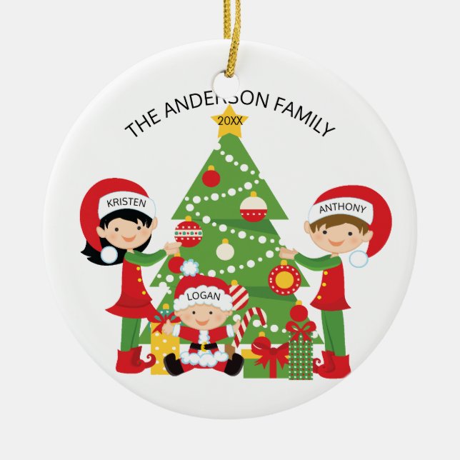 Festliche Familie personalisierten Weihnachten 3 Keramikornament (Vorne)
