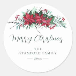 Festliche Familie Poinsettia Weihnachtsfeiertage Runder Aufkleber