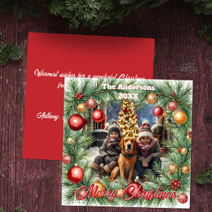 Festliche Familienfoto-Weihnachtsgirlande-Grußkart Feiertagskarte