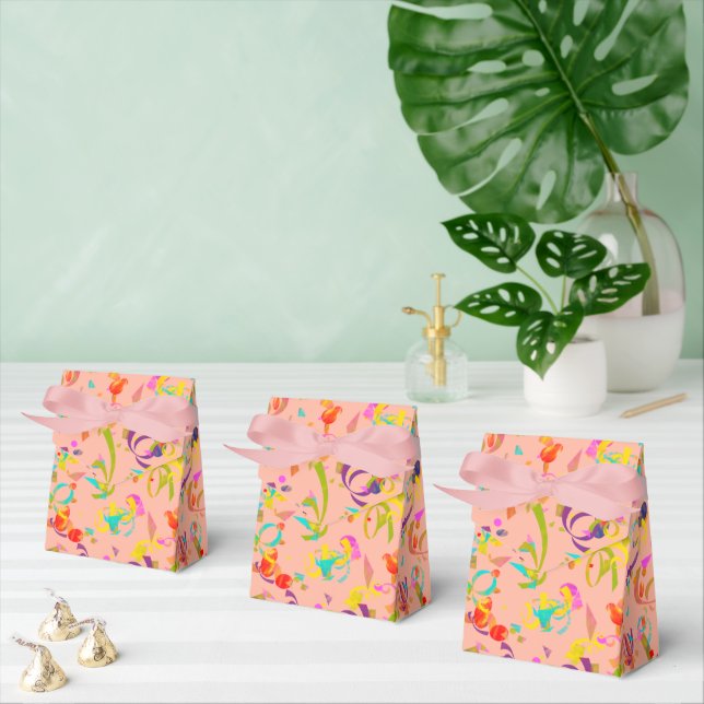 Festliche Feier Farbenfrohe Confetti über Orange Geschenkschachtel (Zahlreiche)