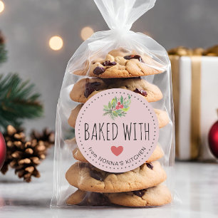 Festliche Feiertagsgrünpflanzen mit Liebe gebacken Runder Aufkleber