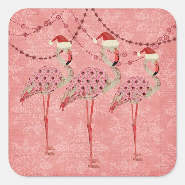 Festliche Flamingos-Rosa-Feiertagsticker Quadratischer Aufkleber (Vorderseite)