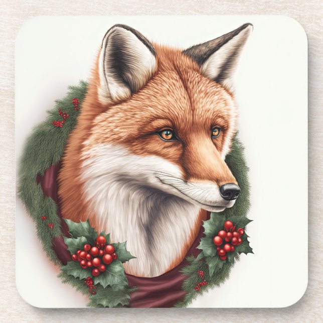 Festliche Fox Winterferien/Weihnachten Untersetzer (Vorderseite)