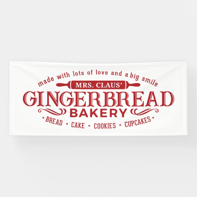 Festliche Frau Claus Gingerbread Bäckerei Banner (Horizontal)