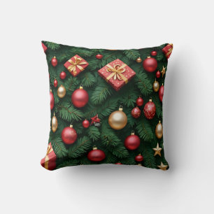 "Festliche Freude — Roter & Goldener Weihnachtszau Kissen