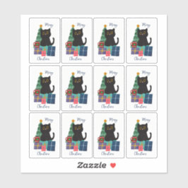 Festliche Frohe Weihnachten Niedlicher Black Cat K Aufkleber