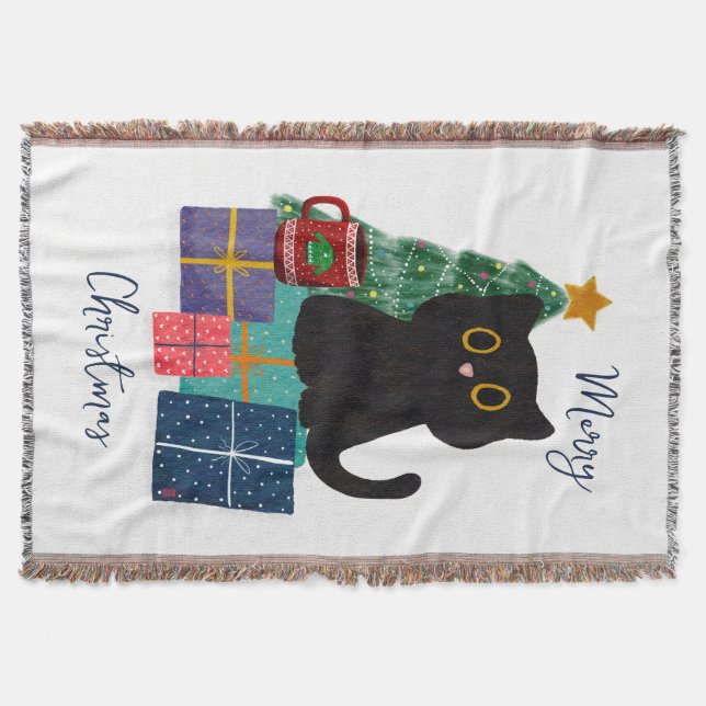 Festliche Frohe Weihnachten Niedlicher Black Cat K Decke (Vorderseite)
