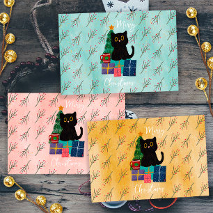Festliche Frohe Weihnachten Niedlicher Black Cat K Geschenkpapier Set