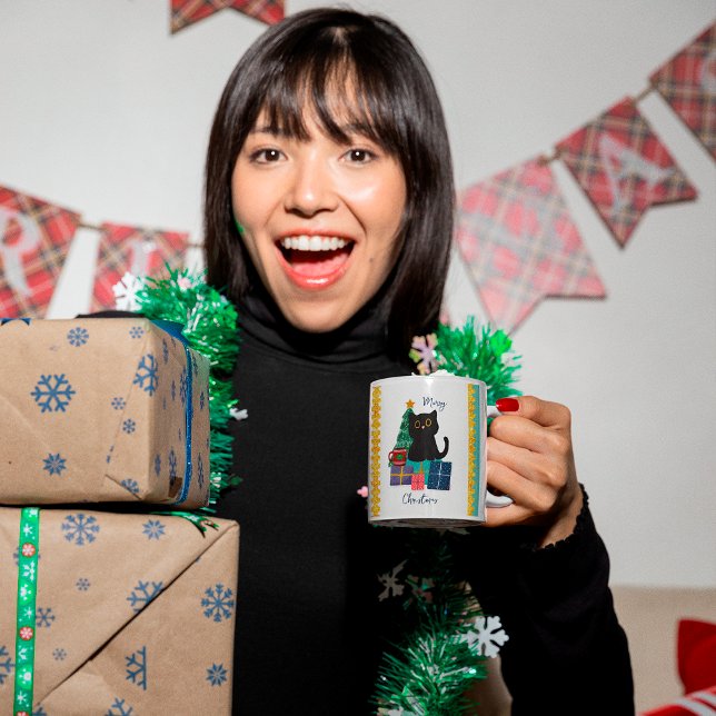 Festliche Frohe Weihnachten Niedlicher Black Cat K Kaffeetasse (Von Creator hochgeladen)