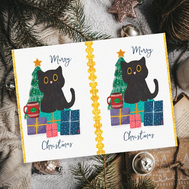 Festliche Frohe Weihnachten Niedlicher Black Cat K Seidenpapier (Von Creator hochgeladen)