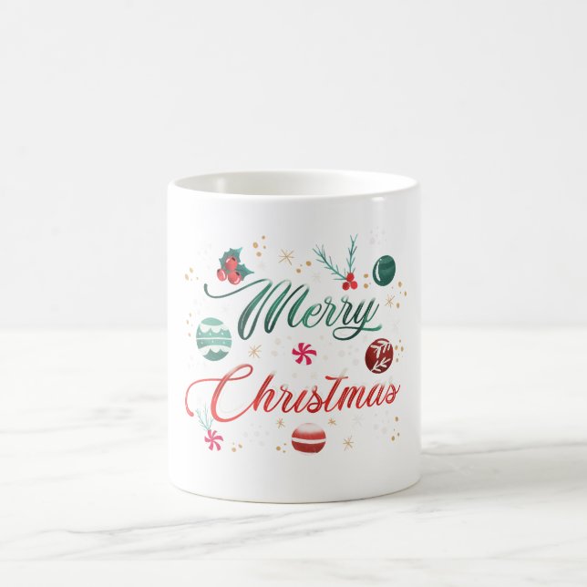 Festliche Frohe Weihnachten-Typografie mit Ornamen Kaffeetasse (Mittel)