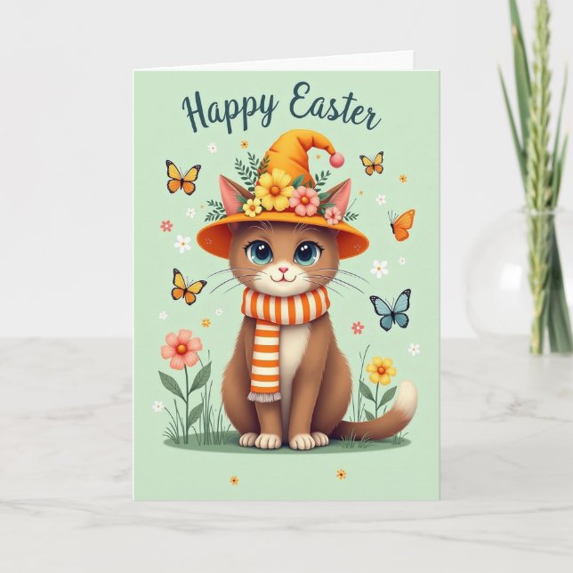 Festliche Frühlingskarte mit Katze Karte (Vorderseite)