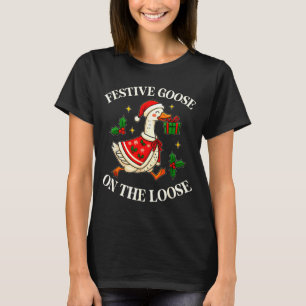 Festliche Gans auf freiem Fuß Lustige Goosemas Wei T-Shirt