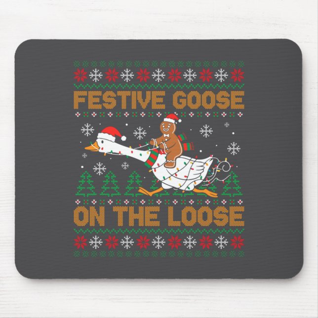Festliche Gans auf freiem Fuß Lustiger Gingerbread Mousepad (Vorne)