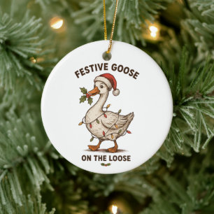 Festliche Gans auf freiem Fuß Weihnachtslichter Xm Keramik Ornament