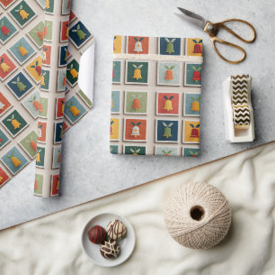 Festliche Glocke- und Stechpalmen-Quadrat-Muster Geschenkpapier