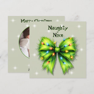 Festliche grüne Bogenlichter Naughty or Nice Foto Feiertagskarte
