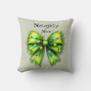 Festliche grüne Furry Bow-Lights naughty oder Nice Kissen