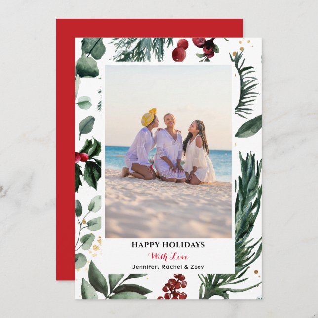 Festliche grüne Pine Bough Berry Frohe Weihnachten (Vorne/Hinten)