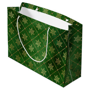 Festliche grüne und goldene Folien-Winterschneeflo Große Geschenktüte