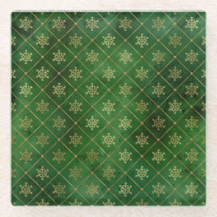 Festliche grüne und goldene Folien-Winterschnörkel Glasuntersetzer