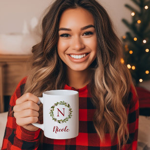 Festliche Grüne Weihnachtsgirlande Familienmonogra Kaffeetasse