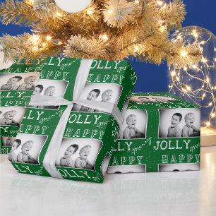 Festliche grüne weiße Typografie Weihnachtsfoto Geschenkpapier